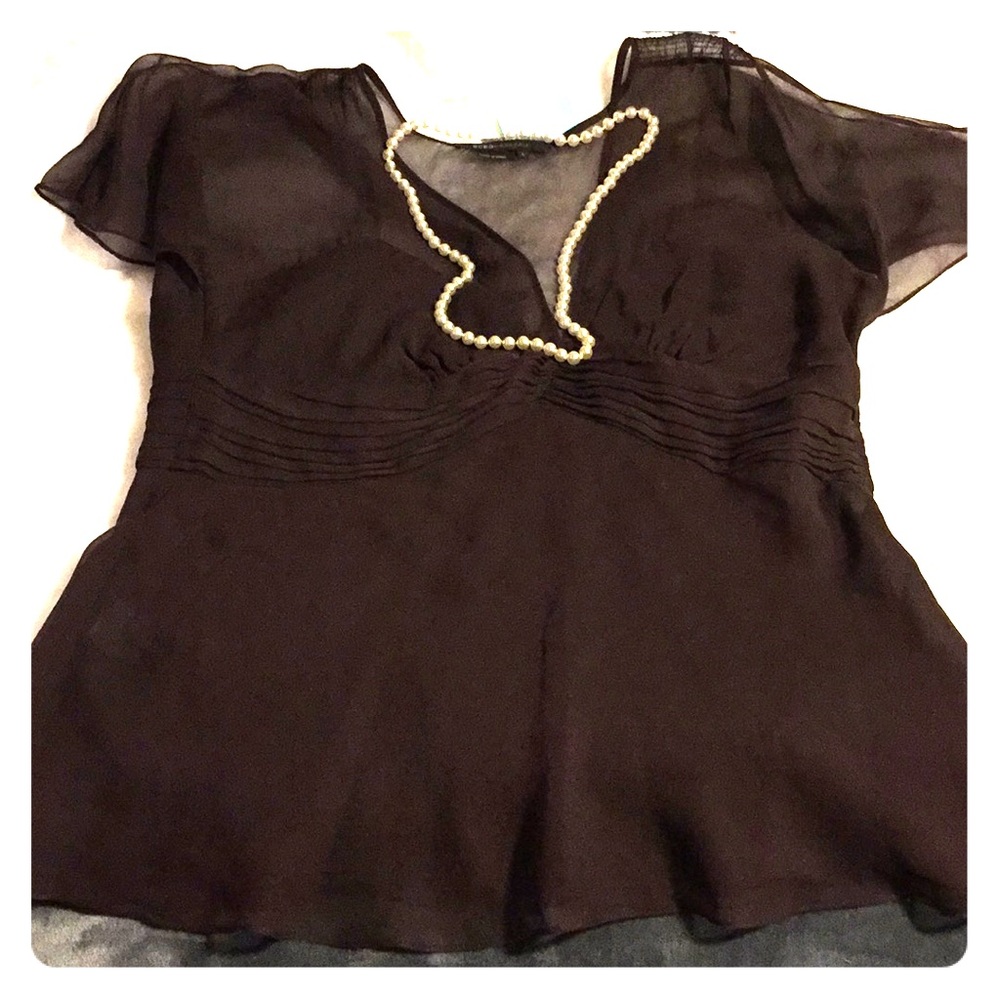 BCBG Maxazria Brown Silk Sheer top size L